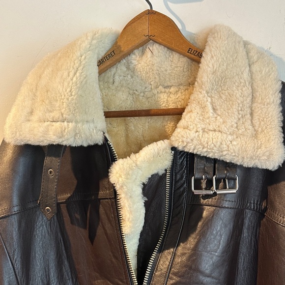 Vintage Men's Brown Leather Pilot Bomber Jacket with Shearling Lining - Picture 2 of 7